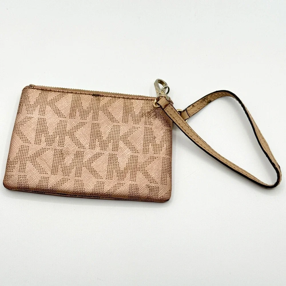 Michael Kors Rose Gold Signature‎ Monogram Wristlet Pouch Card Holder